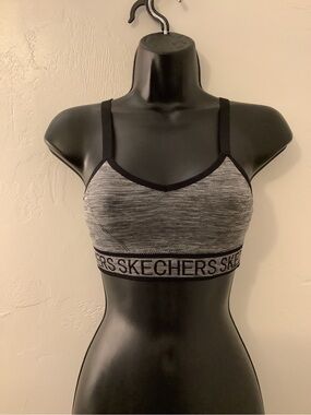Skechers Heathered Grey and Black Logo Band Sports Bra
